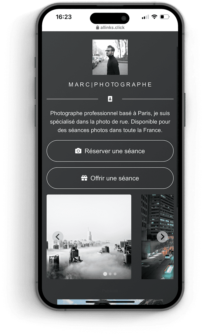 Page Allinks de photographe